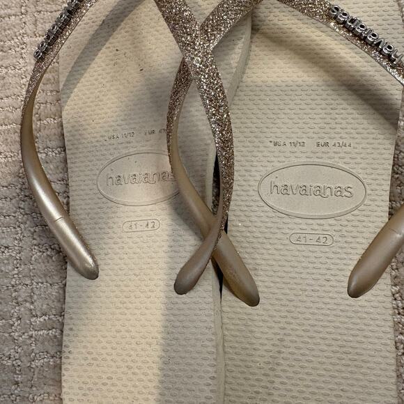 Havianas Womens Rubber Flip Flop Sandals Cream Sparkle Gold Size 41-42 Summer - Picture 4 of 4